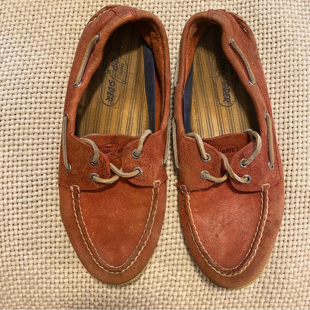 Men’s Sperry Topsiders Red Leather weathered size 9M Hard to find color